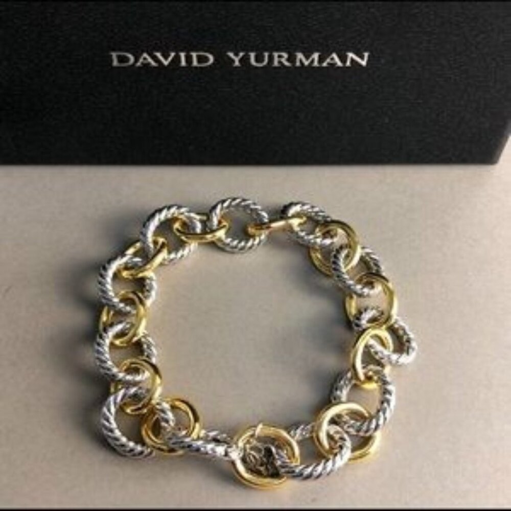 David Yurman Oval Link Chain Bracelet in Sterling Silver with 18K Gold 19 cm